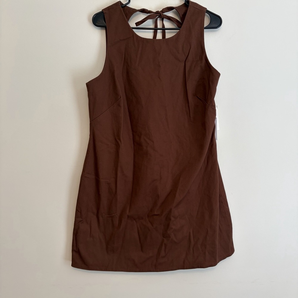 NWT 1.STATE L Brown Cotton Sleeveless Tie Open Back Dress Statement Date Sheath